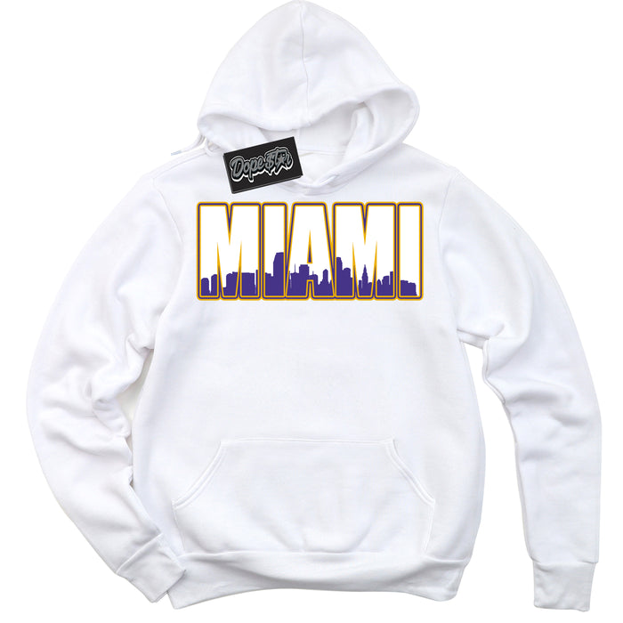 Cool White Hoodie with “Miami” design that Perfectly Matches Air Force 1 QS Kobe Lakers Home Sneakers.

