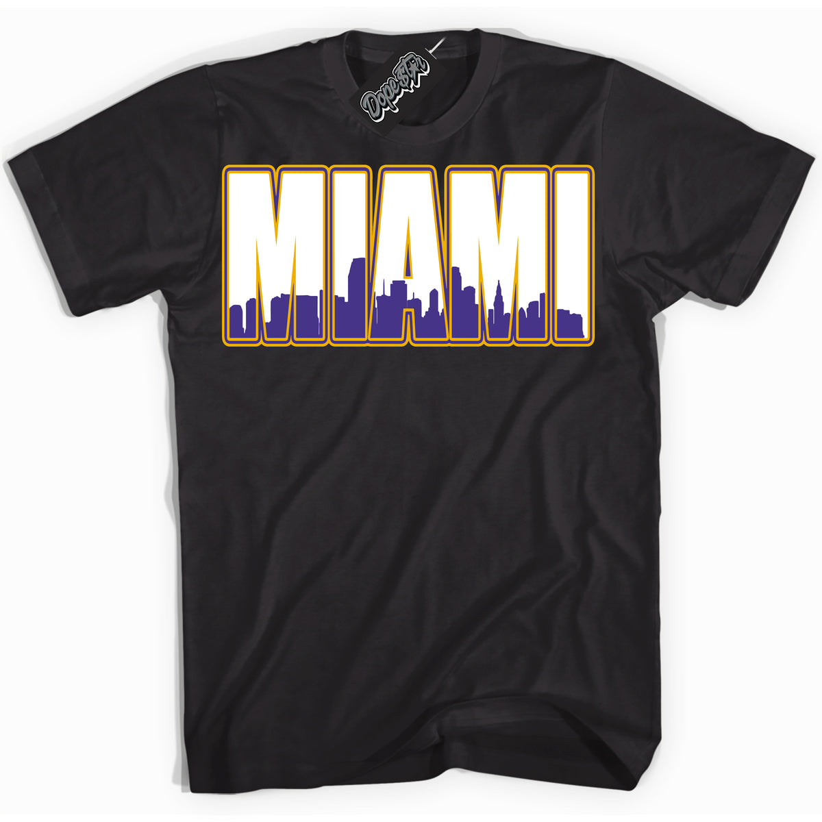 Cool Black Shirt with “Miami” design that perfectly matches the Air Force 1 QS Kobe Lakers Home Sneakers.