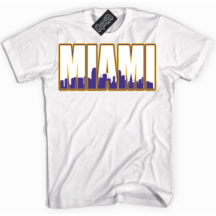Cool White Shirt with “Miami” design that perfectly matches the Air Force 1 QS Kobe Lakers Home Sneakers.
