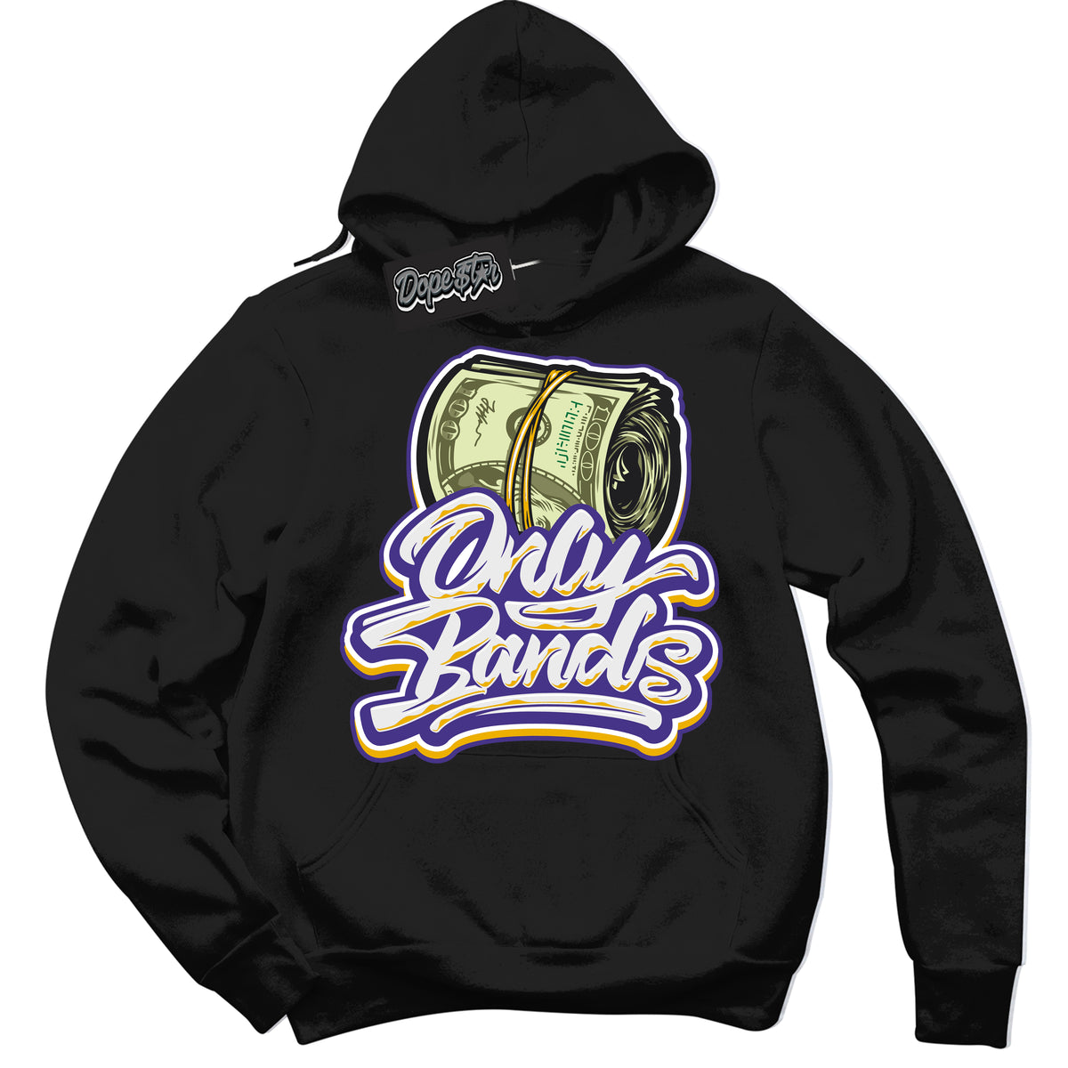 Cool Black Hoodie with “Only Bands” design that Perfectly Matches Air Force 1 QS Kobe Lakers Home Sneakers.