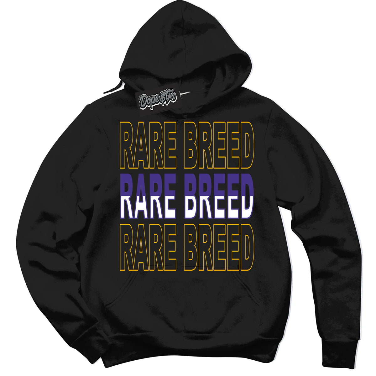Cool Black Hoodie with “Rare Breed” design that Perfectly Matches Air Force 1 QS Kobe Lakers Home Sneakers.
