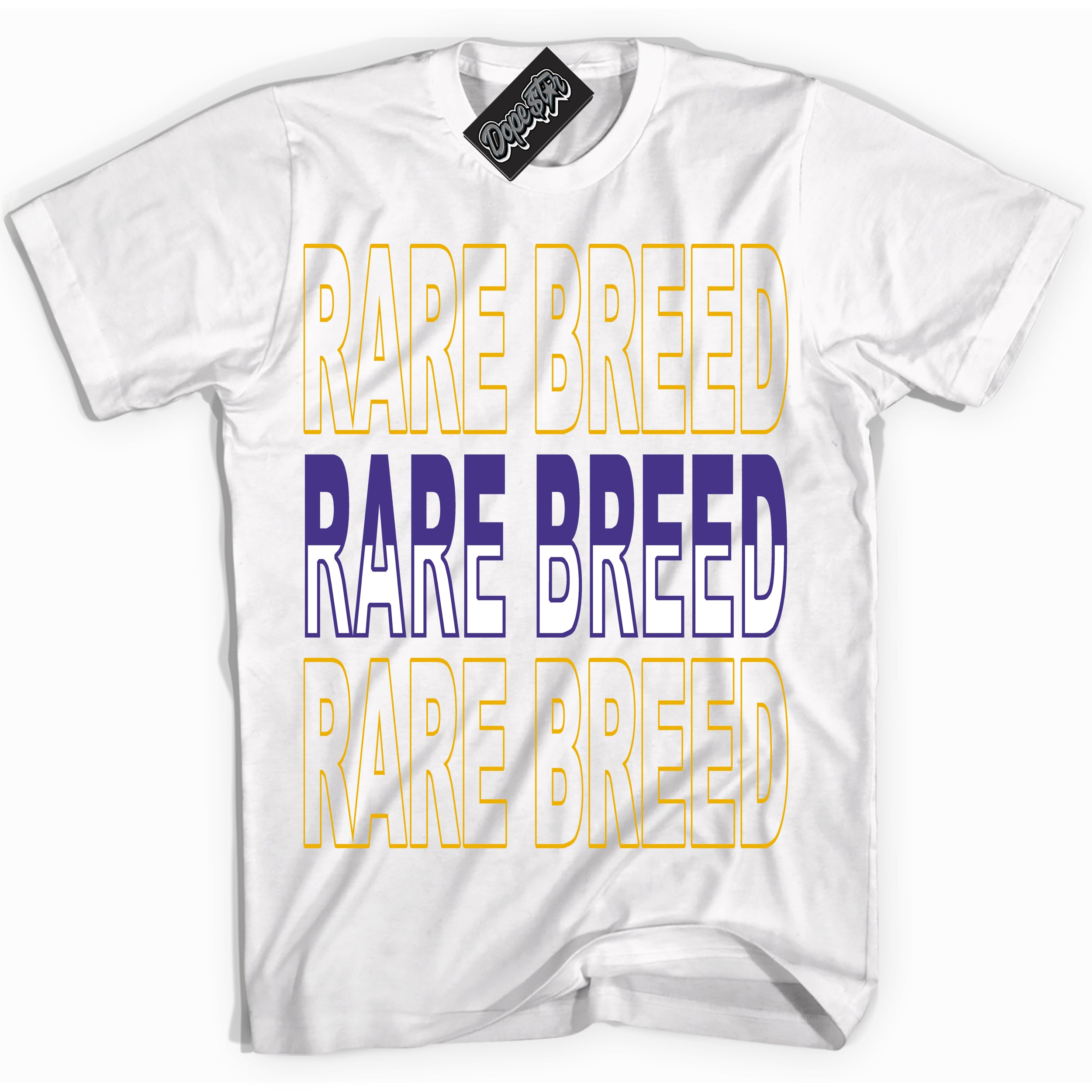Cool White Shirt with “Rare Breed” design that perfectly matches the Air Force 1 QS Kobe Lakers Home Sneakers.

