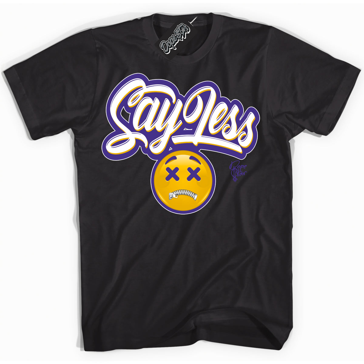 Cool Black Shirt with “Say Less” design that perfectly matches the Air Force 1 QS Kobe Lakers Home Sneakers.