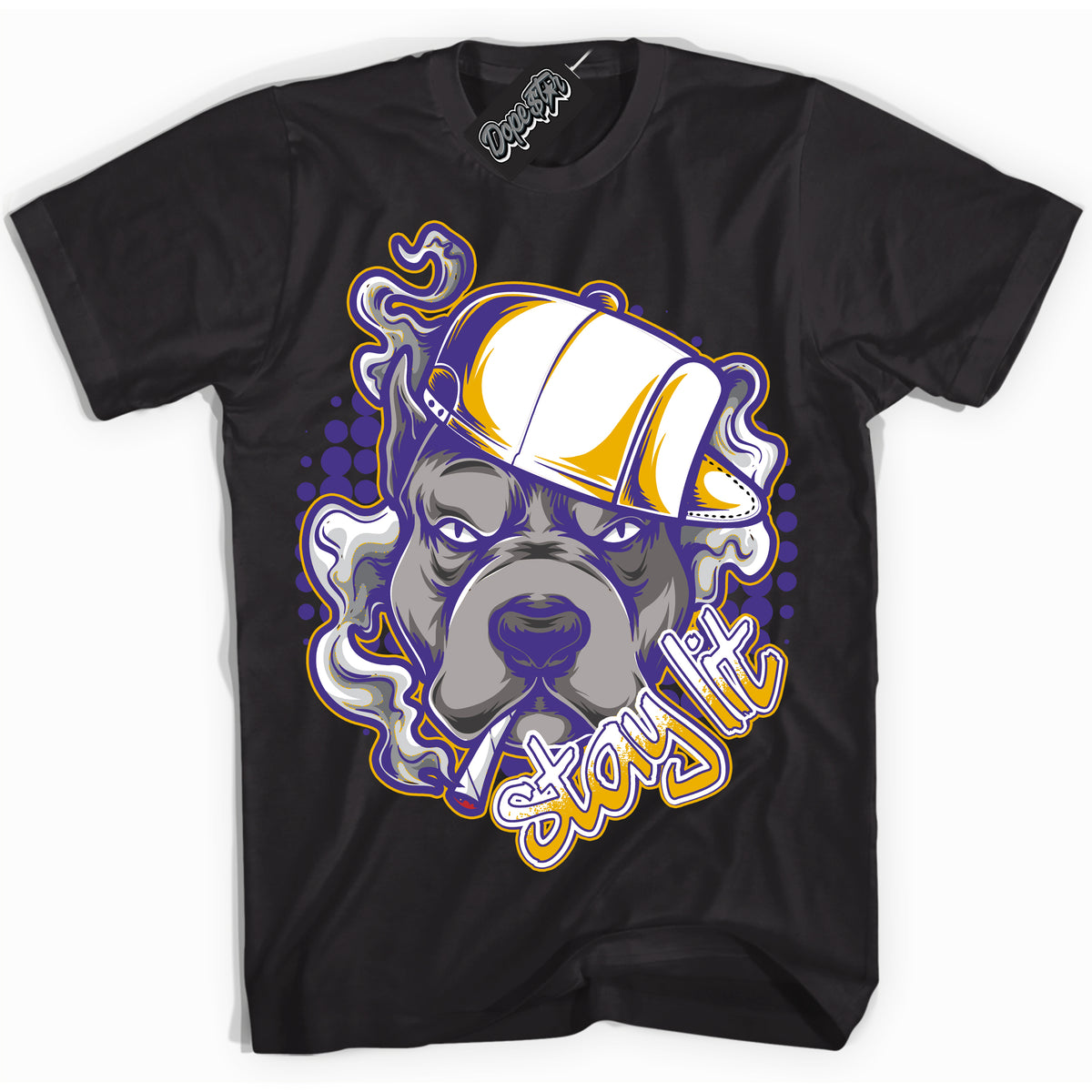 Cool Black Shirt with “Stay Lit” design that perfectly matches the Air Force 1 QS Kobe Lakers Home Sneakers.