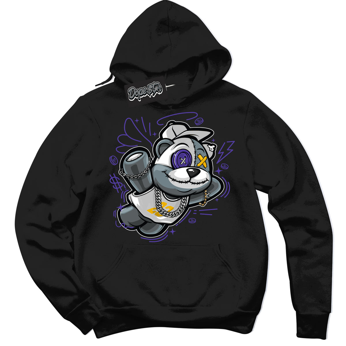 Cool Black Hoodie with “Slam Dunk Bear” design that Perfectly Matches Air Force 1 QS Kobe Lakers Home Sneakers.