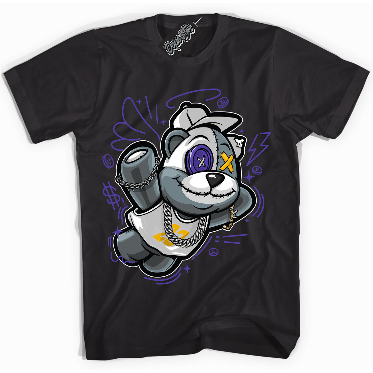 Cool Black Shirt with “Slam Dunk Bear” design that perfectly matches the Air Force 1 QS Kobe Lakers Home Sneakers.