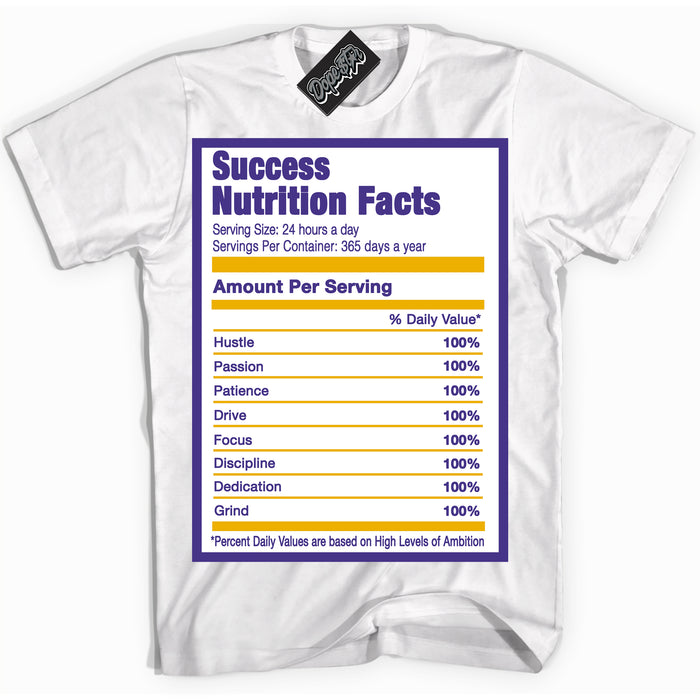 Cool White Shirt with “Success Nutrition” design that perfectly matches the Air Force 1 QS Kobe Lakers Home Sneakers.