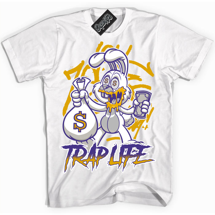 Cool White Shirt with “Trap Rabbit” design that perfectly matches the Air Force 1 QS Kobe Lakers Home Sneakers.