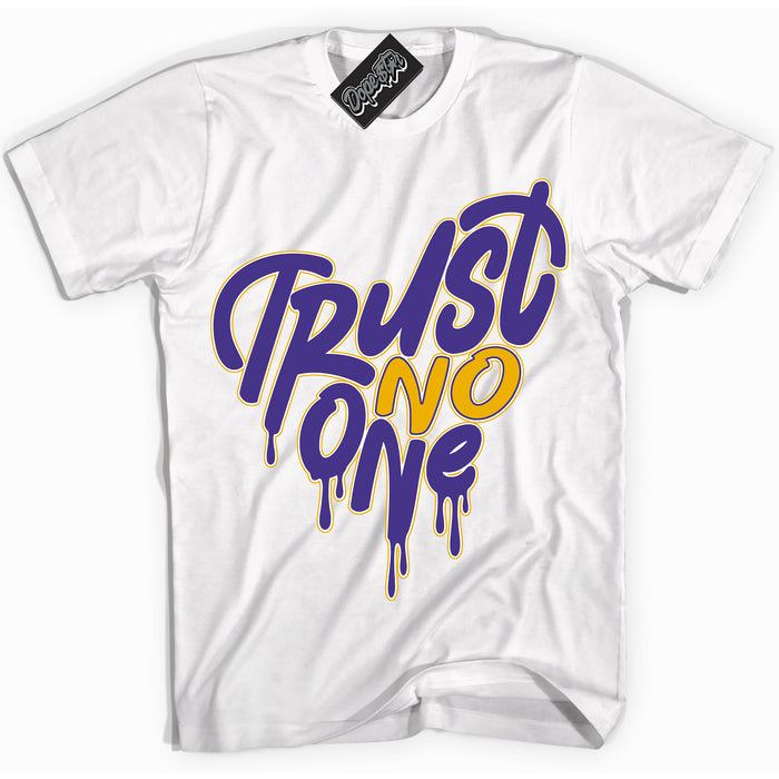 Cool White Shirt with “Trust No One Heart” design that perfectly matches the Air Force 1 QS Kobe Lakers Home Sneakers.