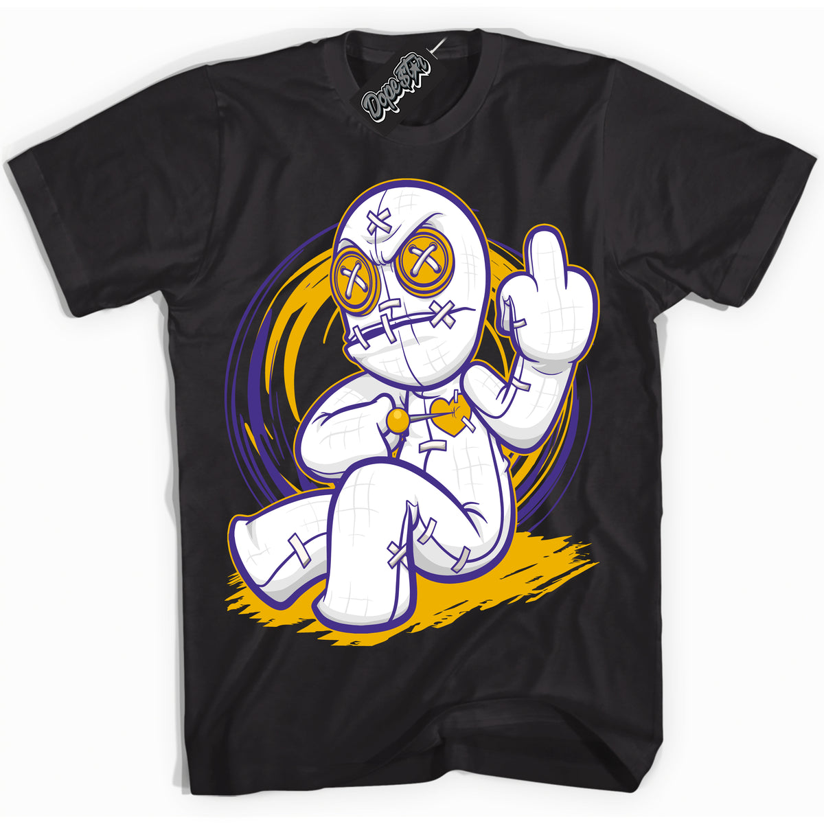 Cool Black Shirt with “Voodoo Doll” design that perfectly matches the Air Force 1 QS Kobe Lakers Home Sneakers.