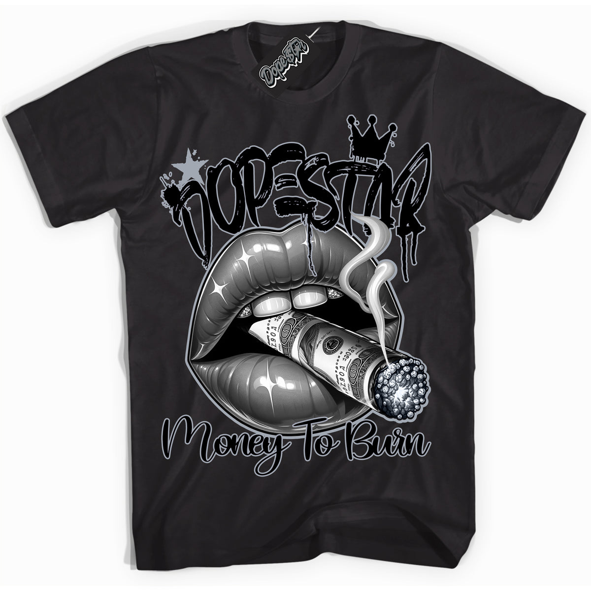 Cool Black Shirt with “ Money To Burn” design that perfectly matches The KAWS x Sky High Farm 1s Sneakers.