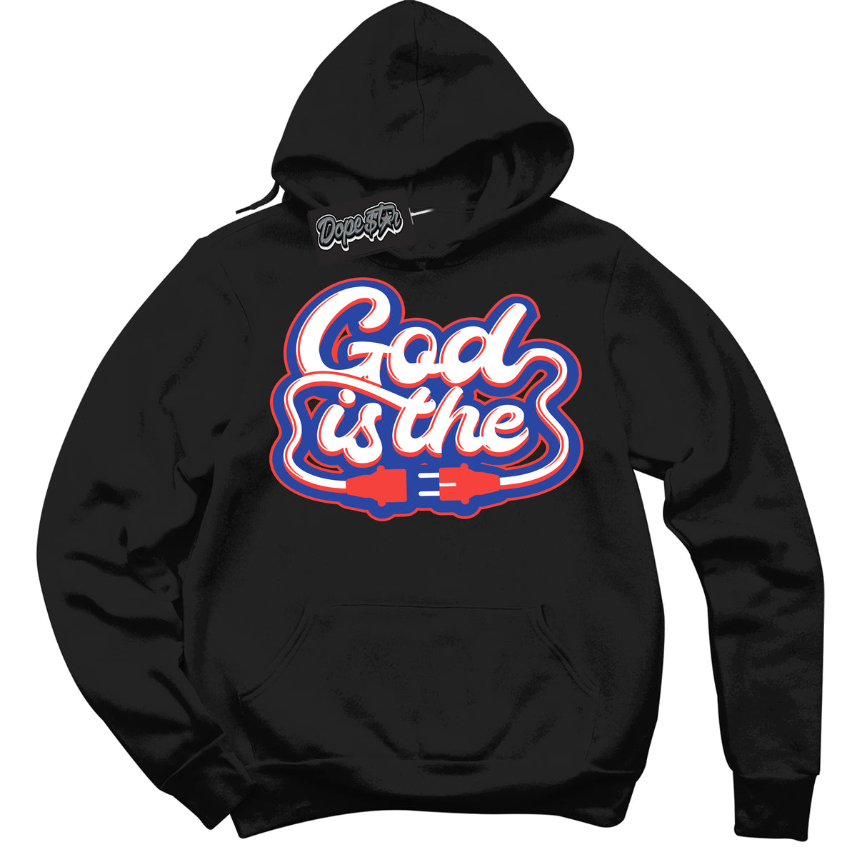 Cool Black Hoodie with “ God Is The '' design that Perfectly Matches  Ultramarine 180s Sneakers.