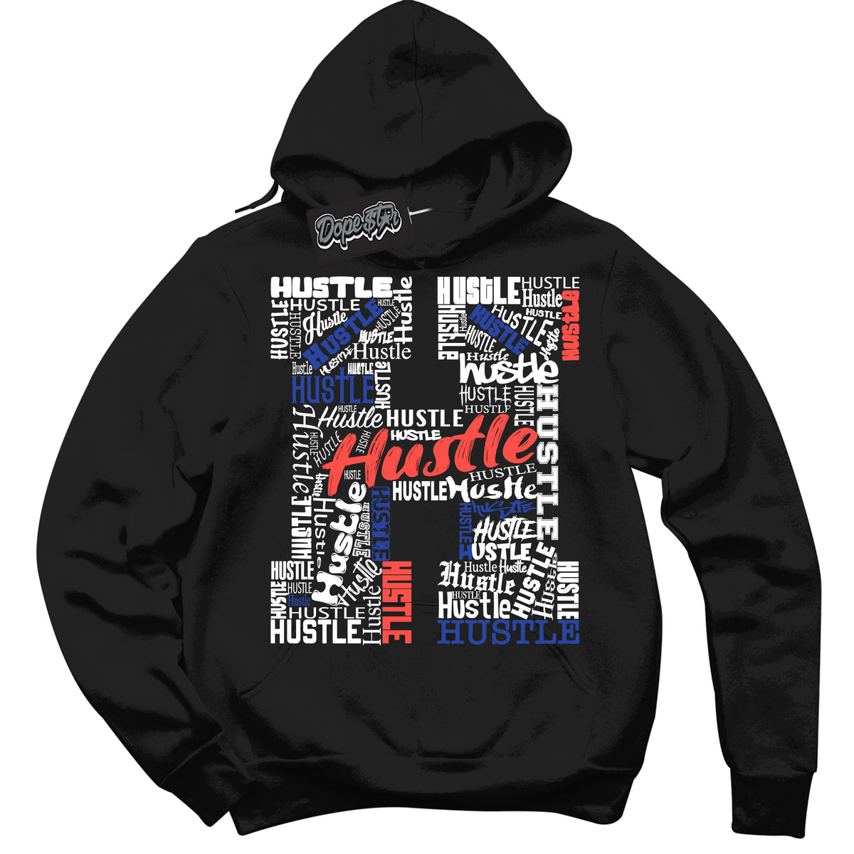 Cool Black Hoodie with “ Hustle H '' design that Perfectly Matches  Ultramarine 180s Sneakers.