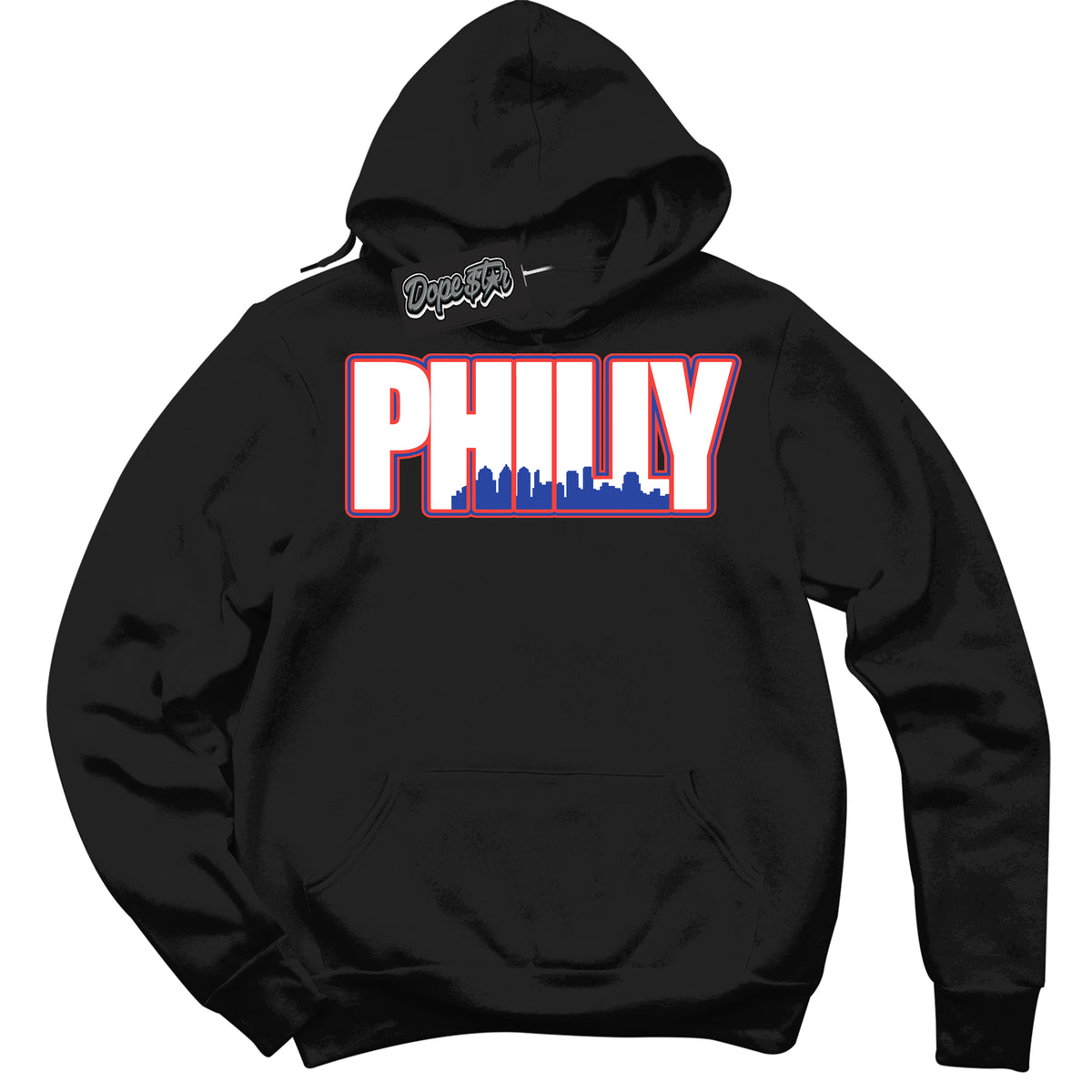Cool Black Hoodie with “ Philly '' design that Perfectly Matches  Ultramarine 180s Sneakers.