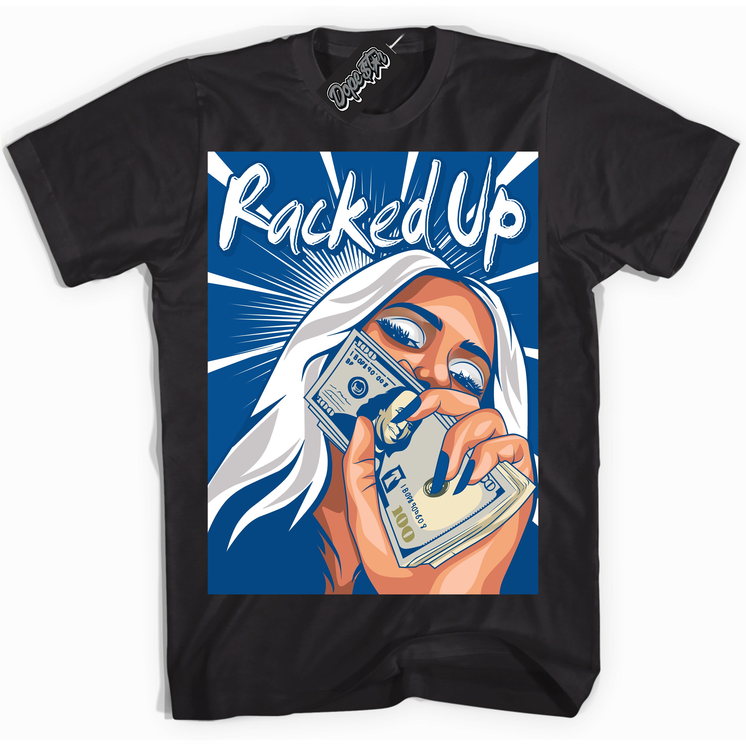 Cool Black Shirt with “ Racked Up ” design that perfectly matches Ultramarine 180s Sneakers.