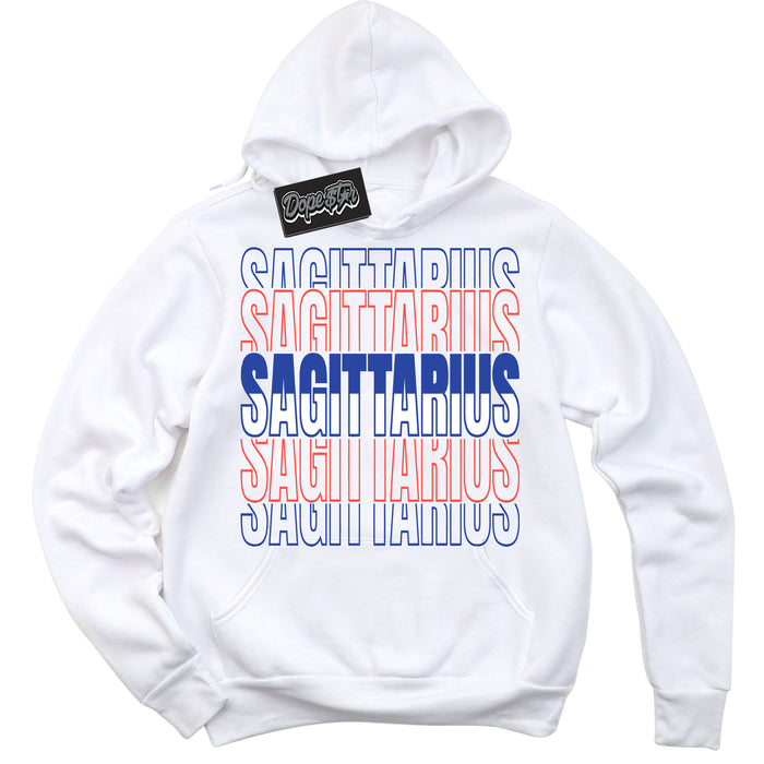 Cool White Hoodie with “ Sagittarius '' design that Perfectly Matches  Ultramarine 180s Sneakers.