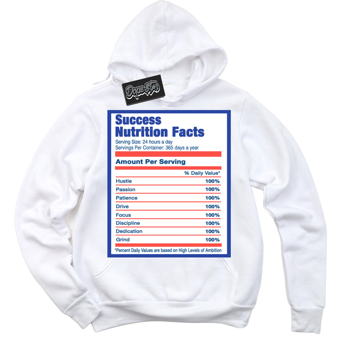 Cool White Hoodie with “ Success Nutrition '' design that Perfectly Matches  Ultramarine 180s Sneakers.