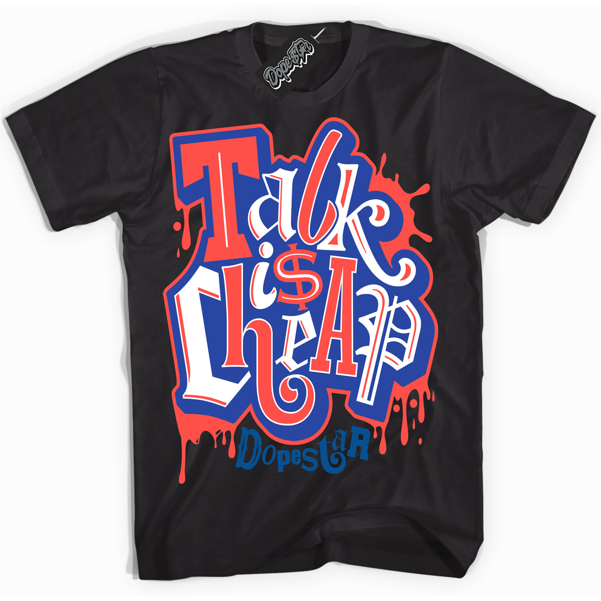 Cool Black Shirt with “ Talk Is Cheap ” design that perfectly matches Ultramarine 180s Sneakers.
