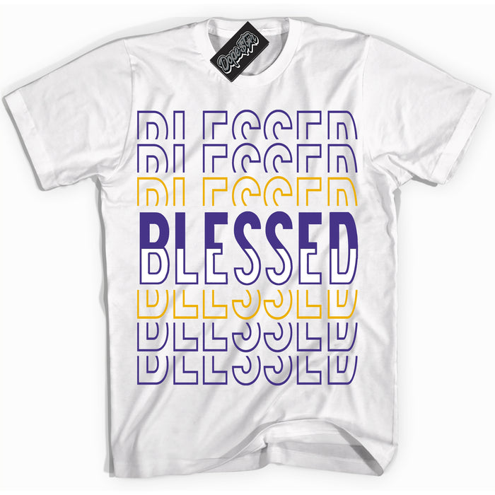 Cool White Shirt with “Blessed Stacked” design that perfectly matches the Kobe 8 Protro Lakers Home Sneakers.