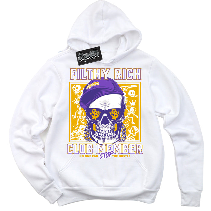 Cool White Hoodie with “Filthy Rich” design that Perfectly Matches Kobe 8 Protro Lakers Home Sneakers.