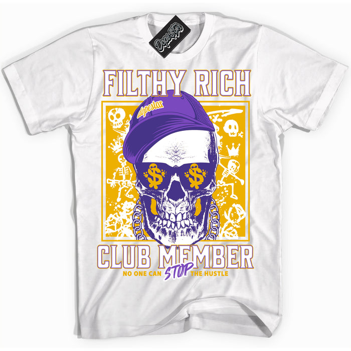 Cool White Shirt with “Filthy Rich” design that perfectly matches the Kobe 8 Protro Lakers Home Sneakers.