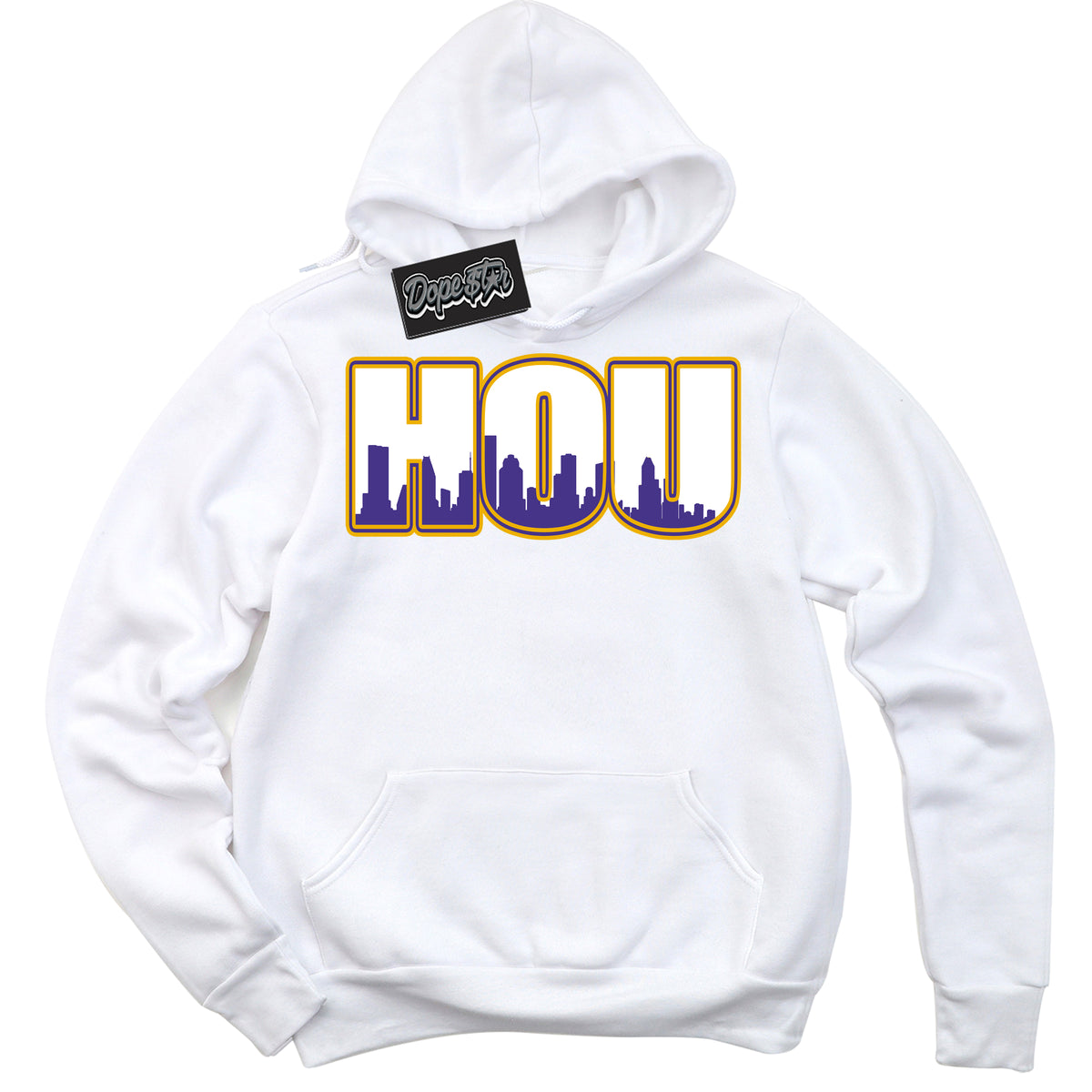 Cool White Hoodie with “Houston” design that Perfectly Matches Kobe 8 Protro Lakers Home Sneakers.
