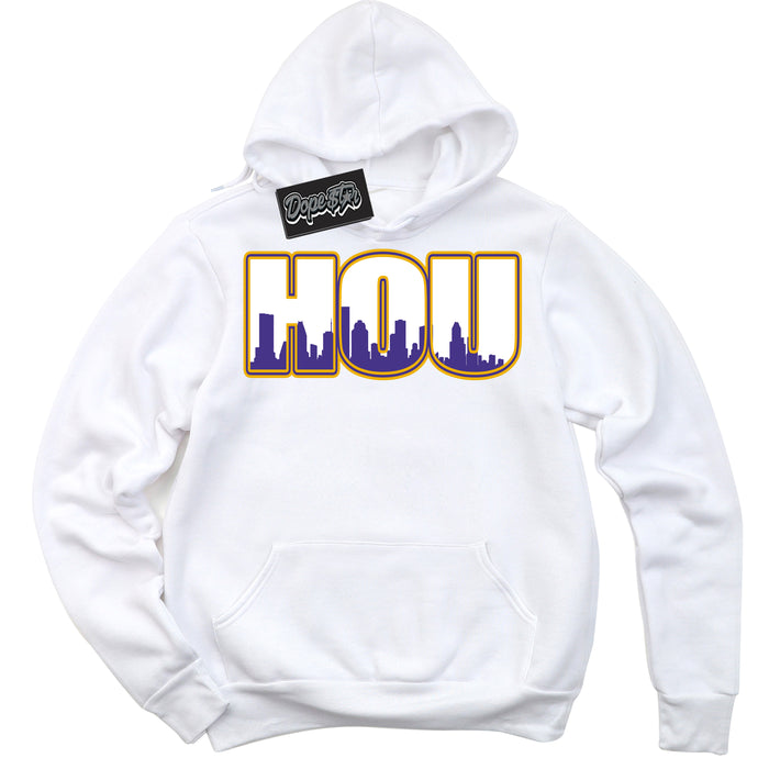 Cool White Hoodie with “Houston” design that Perfectly Matches Kobe 8 Protro Lakers Home Sneakers.
