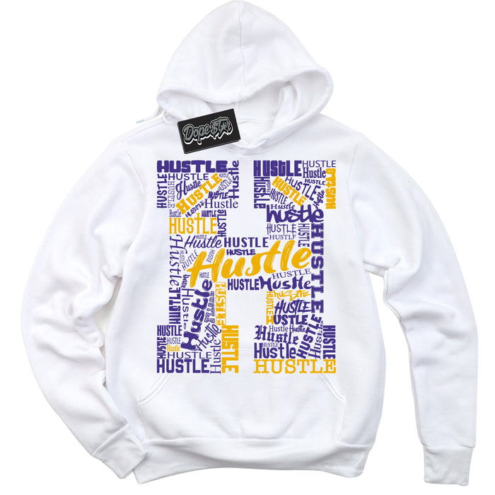 Cool White Hoodie with “Hustle H” design that Perfectly Matches Kobe 8 Protro Lakers Home Sneakers.