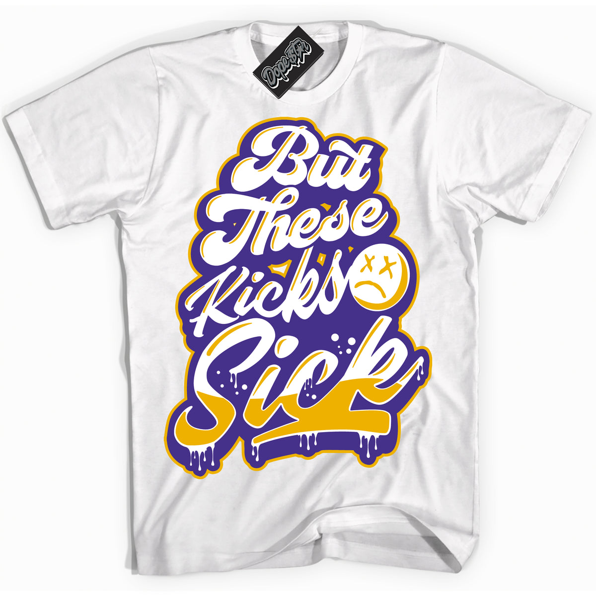 Cool White Shirt with “Kick Sick” design that perfectly matches the Kobe 8 Protro Lakers Home Sneakers.