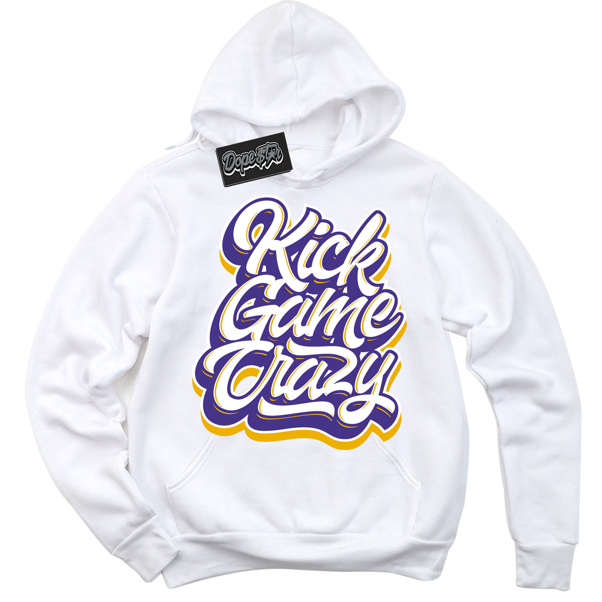 Cool White Hoodie with “Kick Game Crazy” design that Perfectly Matches Kobe 8 Protro Lakers Home Sneakers.