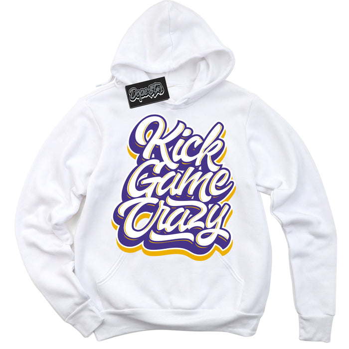 Cool White Hoodie with “Kick Game Crazy” design that Perfectly Matches Kobe 8 Protro Lakers Home Sneakers.