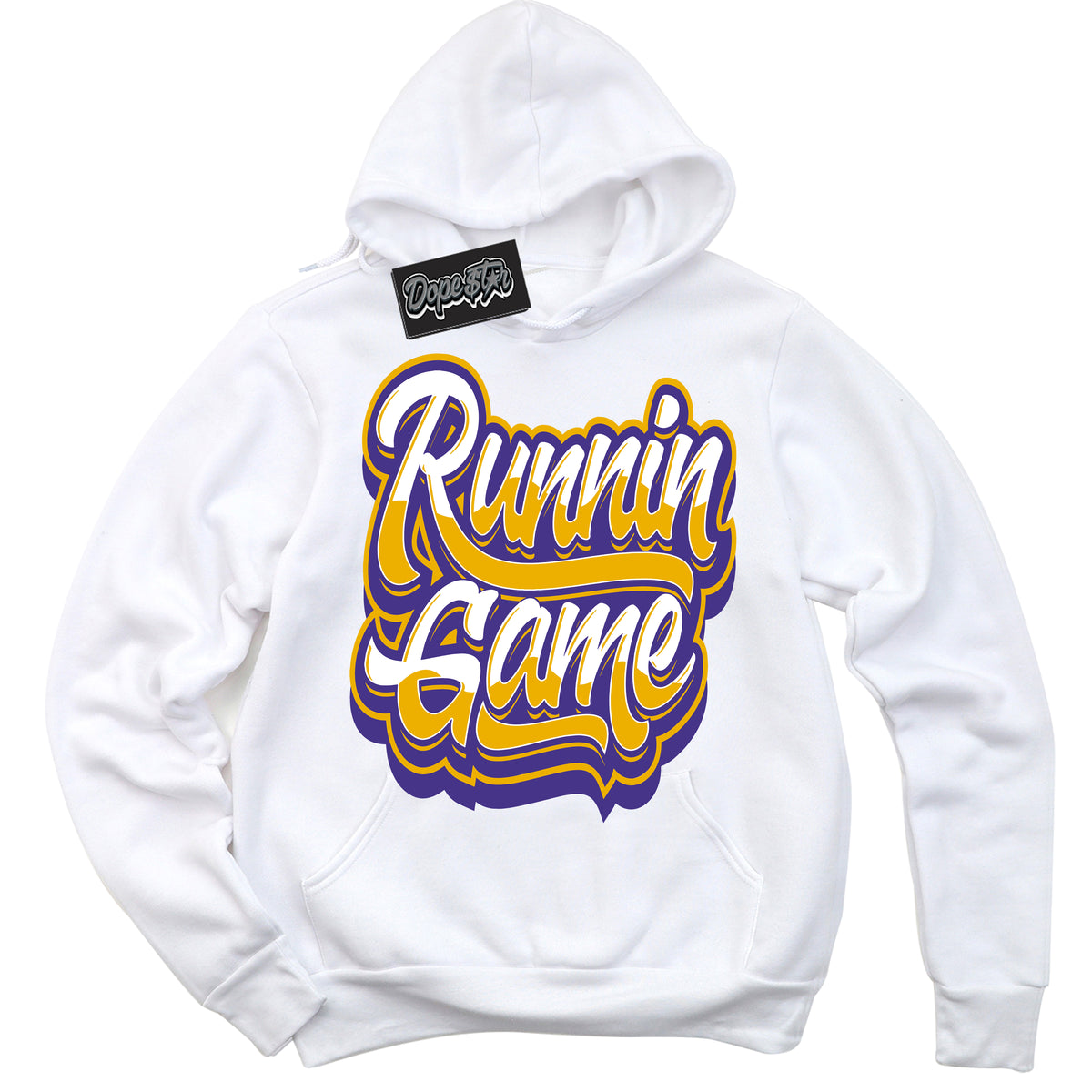 Cool White Hoodie with “Running Game” design that Perfectly Matches Kobe 8 Protro Lakers Home Sneakers.