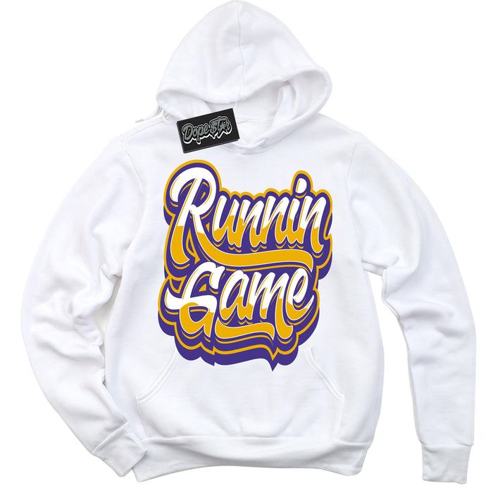 Cool White Hoodie with “Running Game” design that Perfectly Matches Kobe 8 Protro Lakers Home Sneakers.