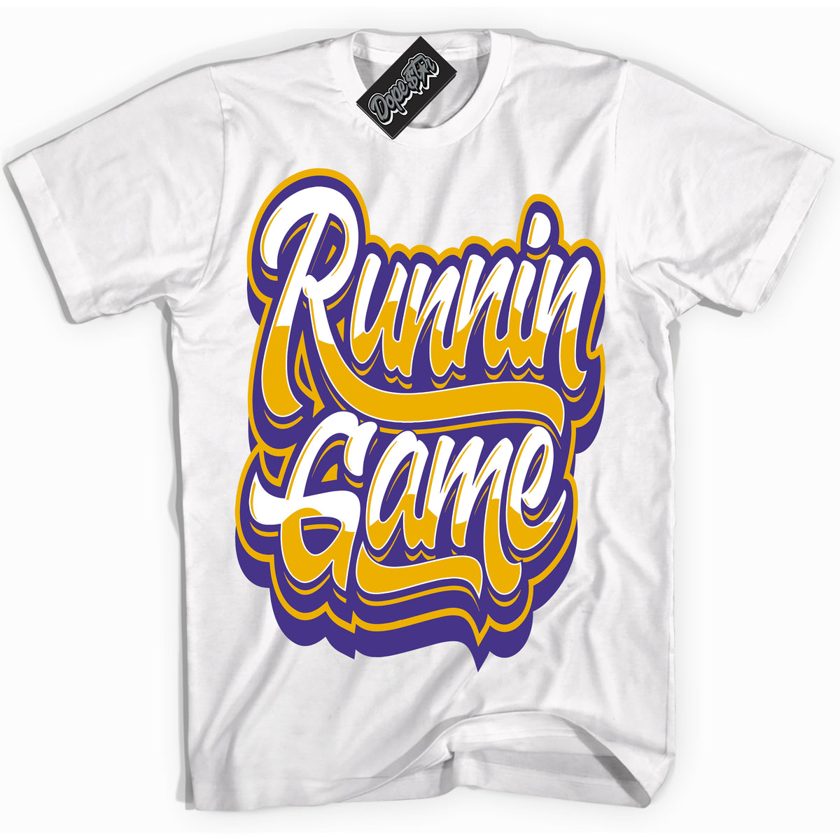 Cool White Shirt with “Running Game” design that perfectly matches the Kobe 8 Protro Lakers Home Sneakers.