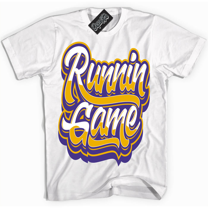 Cool White Shirt with “Running Game” design that perfectly matches the Kobe 8 Protro Lakers Home Sneakers.