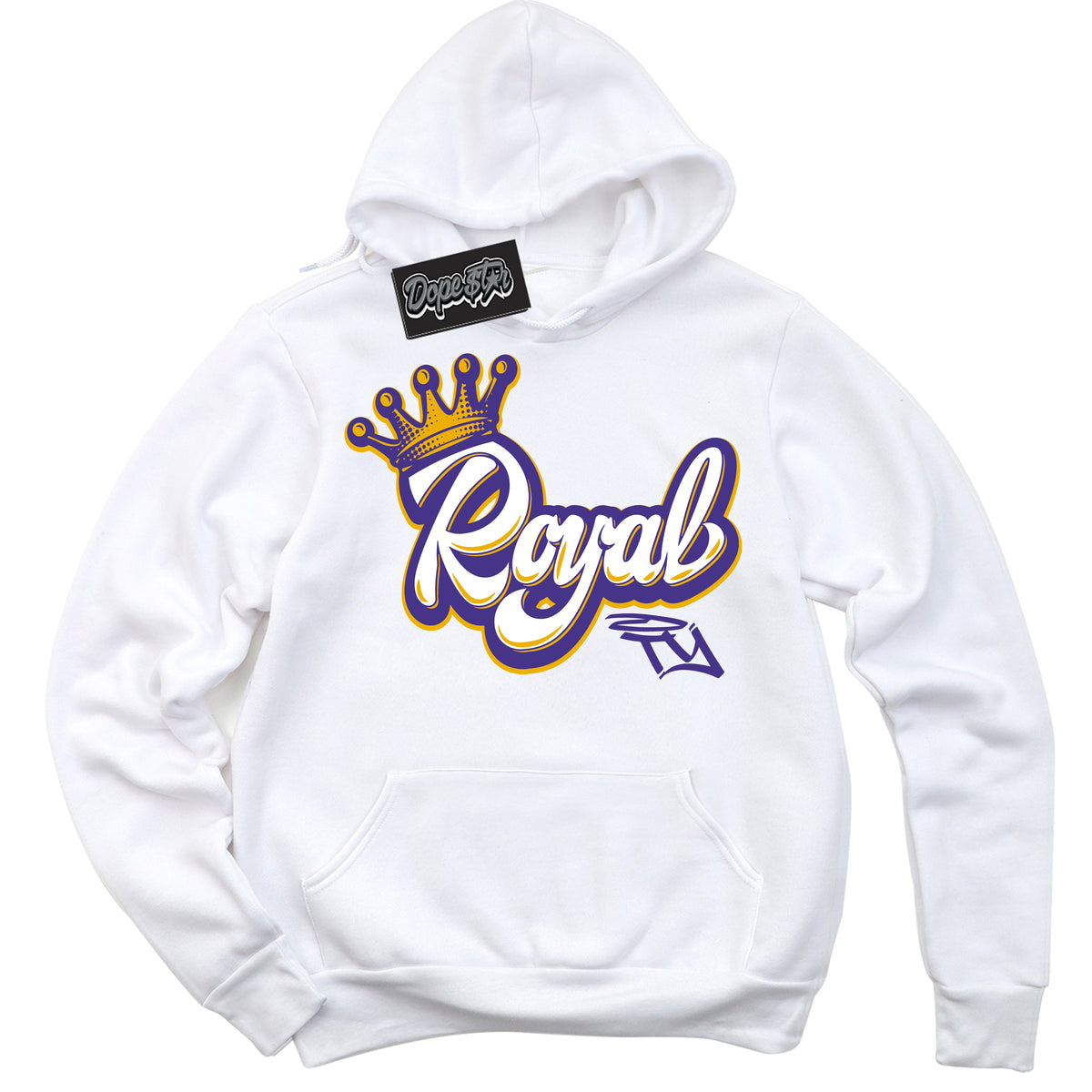Cool White Hoodie with “Royalty” design that Perfectly Matches Kobe 8 Protro Lakers Home Sneakers.