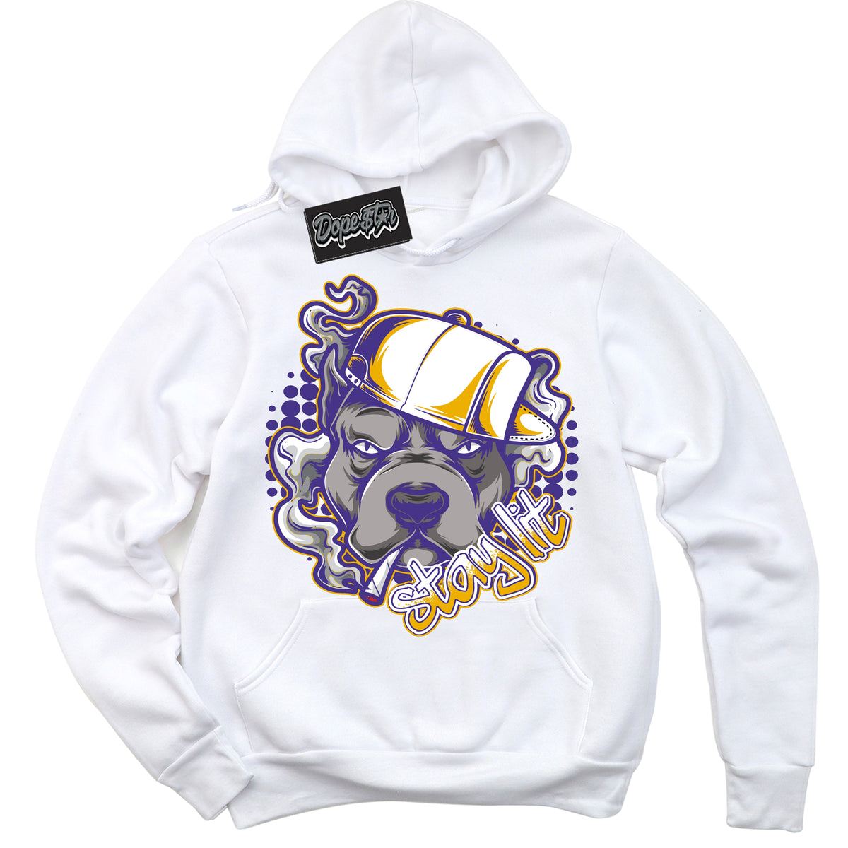Cool White Hoodie with “Stay Lit” design that Perfectly Matches Kobe 8 Protro Lakers Home Sneakers.