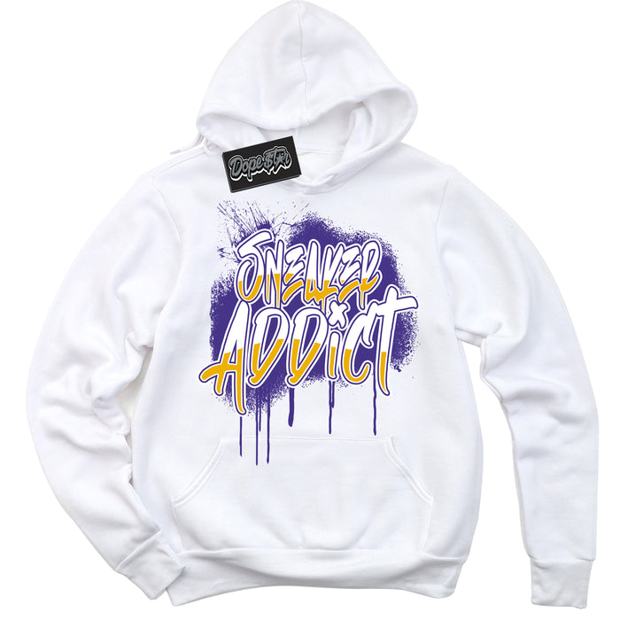 Cool White Hoodie with “Sneaker Addict” design that Perfectly Matches Kobe 8 Protro Lakers Home Sneakers.