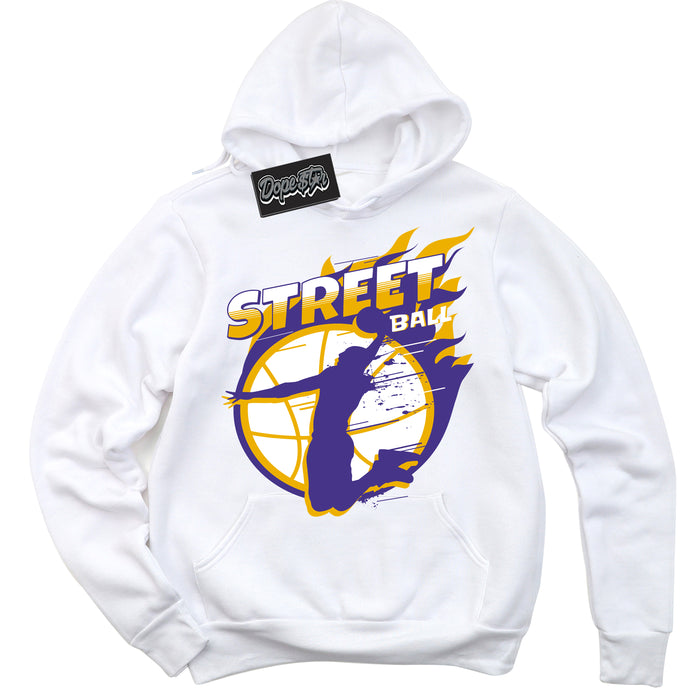 Cool White Hoodie with “Street Ball” design that Perfectly Matches Kobe 8 Protro Lakers Home Sneakers.