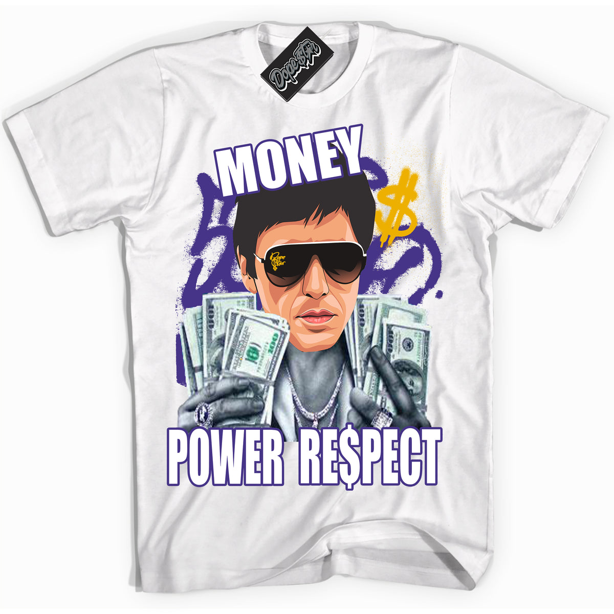 Cool White Shirt with “Tony Montana” design that perfectly matches the Kobe 8 Protro Lakers Home Sneakers.