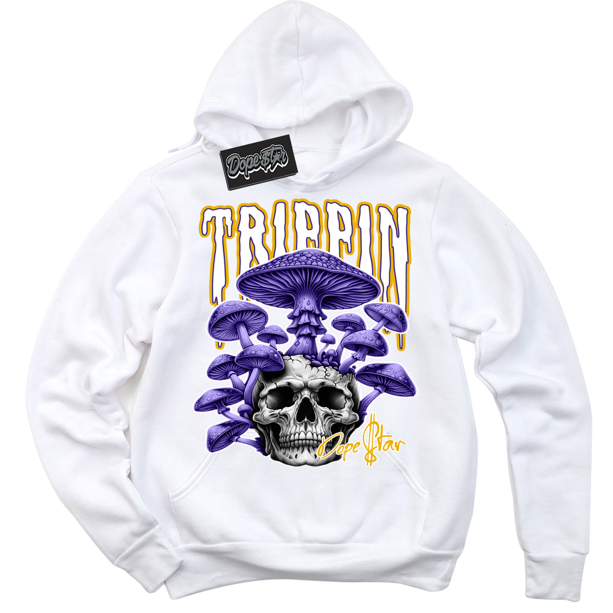 Cool White Hoodie with “Trippin” design that Perfectly Matches Kobe 8 Protro Lakers Home Sneakers.