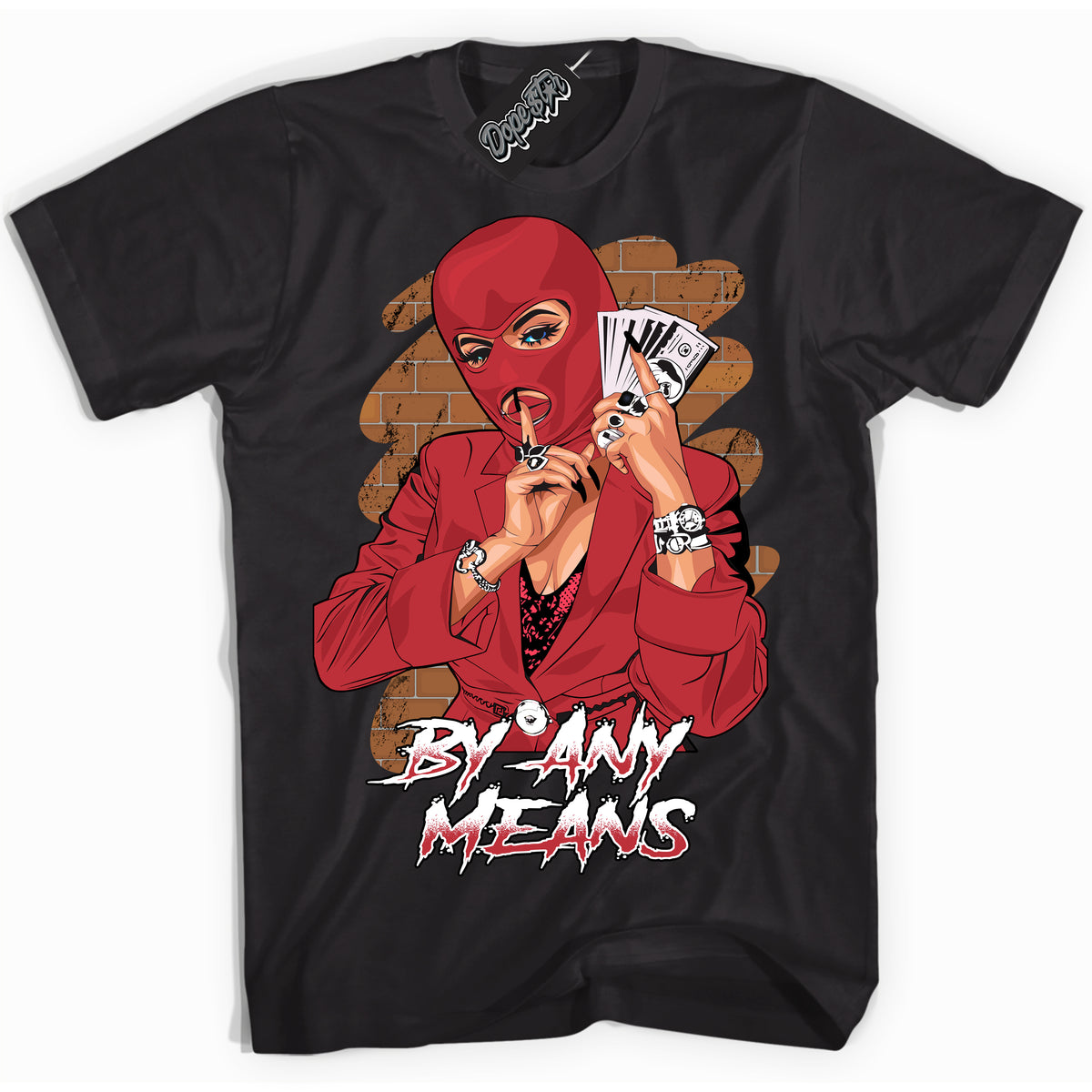 Cool Black Shirt with “ By Any Means” design that perfectly matches Pro J Pack Chicago Dunks.