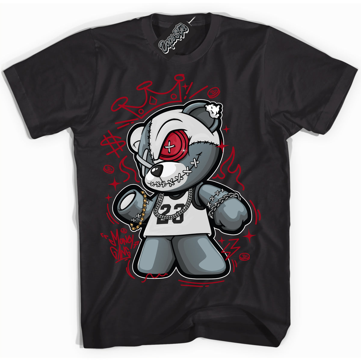 Cool Black Shirt with “ Money Gang Bear” design that perfectly matches Pro J Pack Chicago Dunks.
