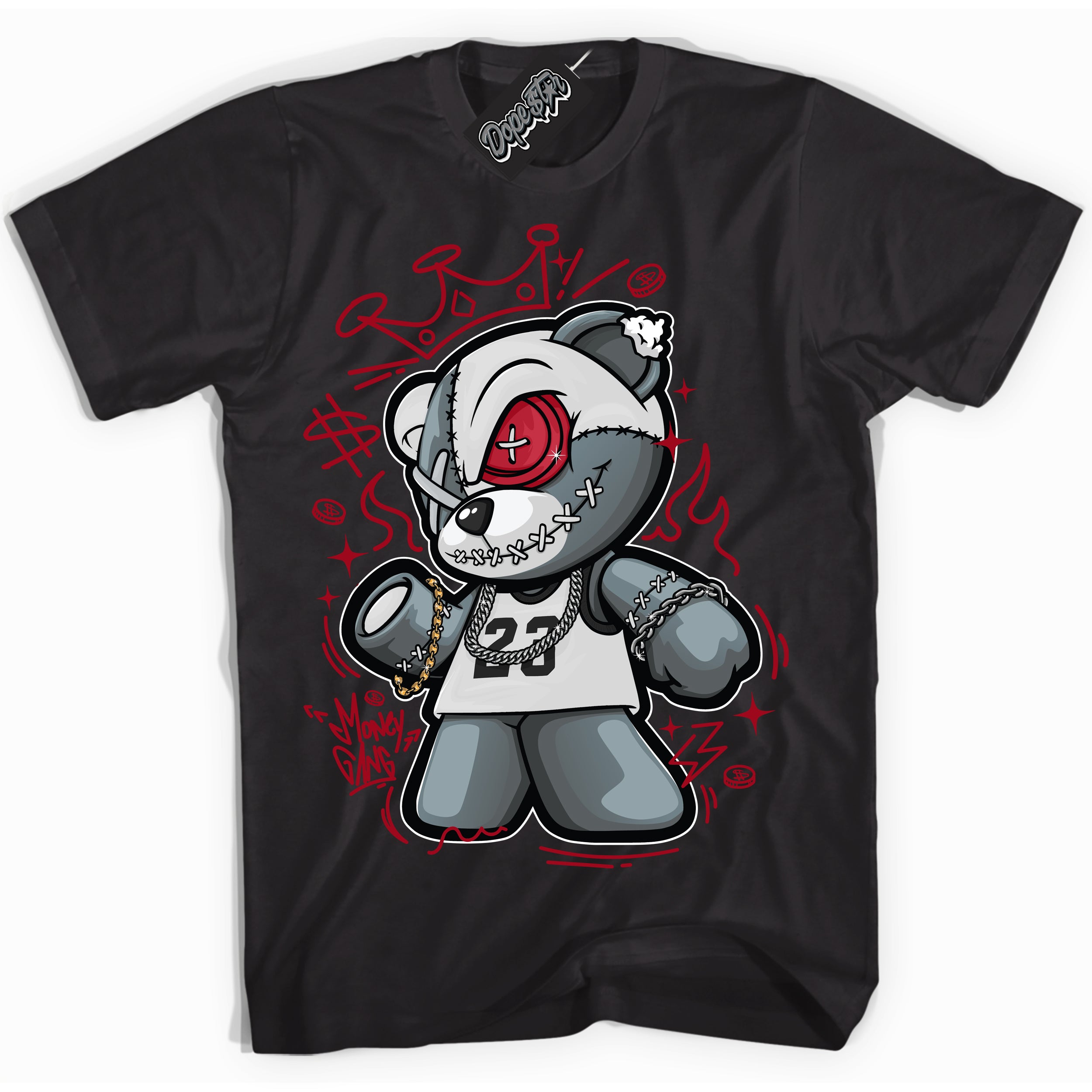 Cool Black Shirt with “ Money Gang Bear” design that perfectly matches Pro J Pack Chicago Dunks.