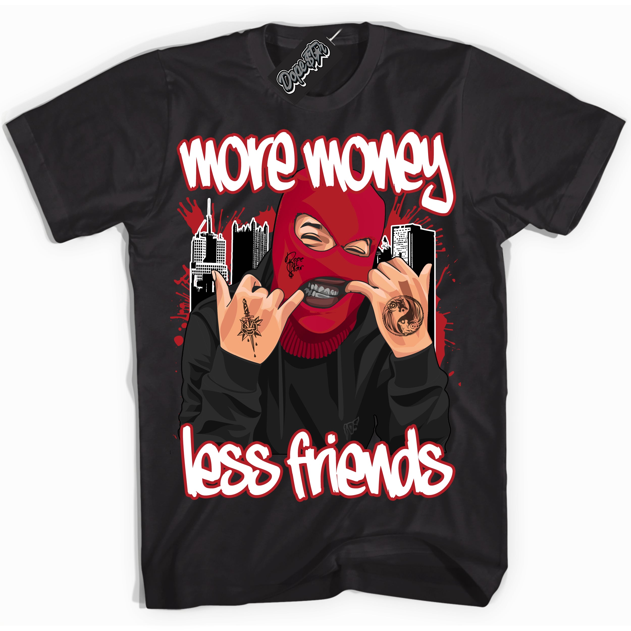 Cool Black Shirt with “ More Money Less Friends” design that perfectly matches Pro J Pack Chicago Dunks.