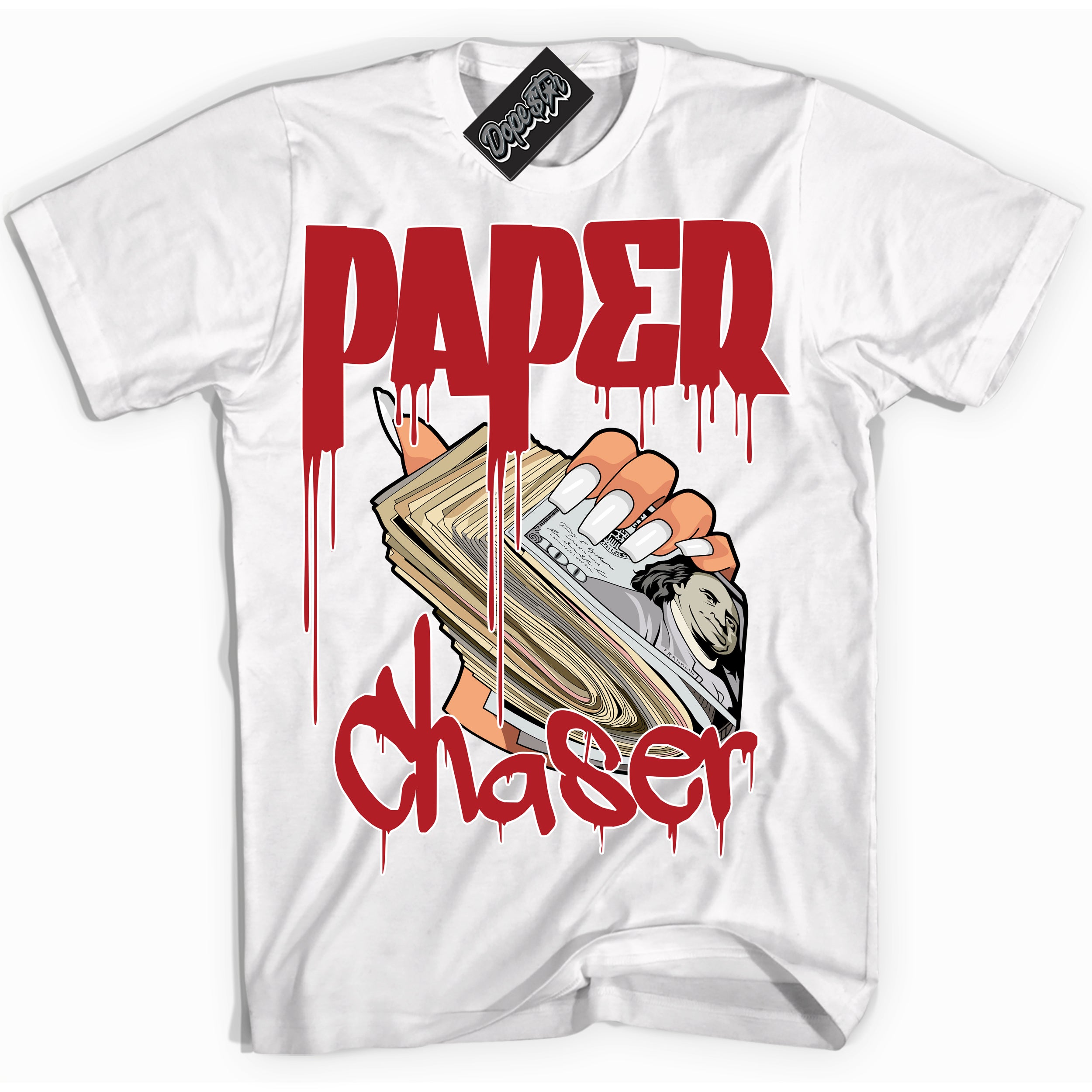 Cool White Shirt with “ Paper Chaser” design that perfectly matches Pro J Pack Chicago Dunks.