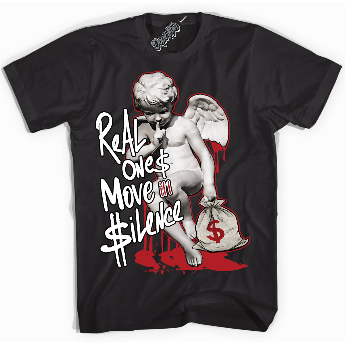 Cool Black Shirt with “ Real Ones Cherub” design that perfectly matches Pro J Pack Chicago Dunks.