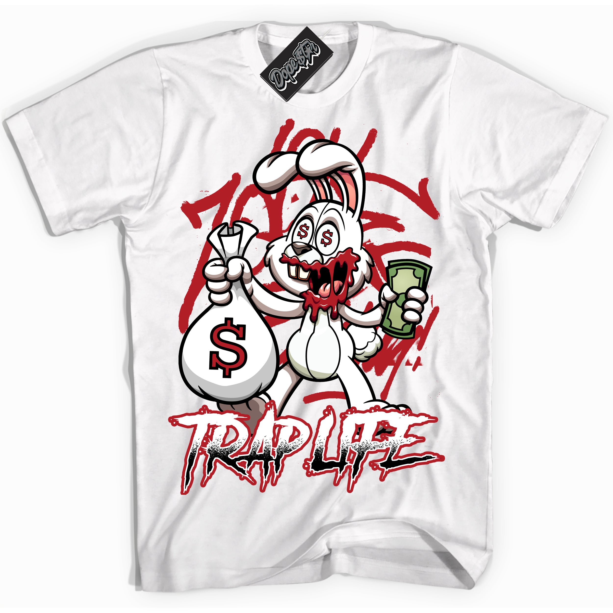 Cool White Shirt with “ Trap Rabbit” design that perfectly matches Pro J Pack Chicago Dunks.