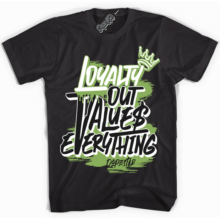 Cool Black Shirt with “ Loyalty Out Values Everything” design that perfectly matches Pro x Powerpuff Girls Buttercup Sneakers.