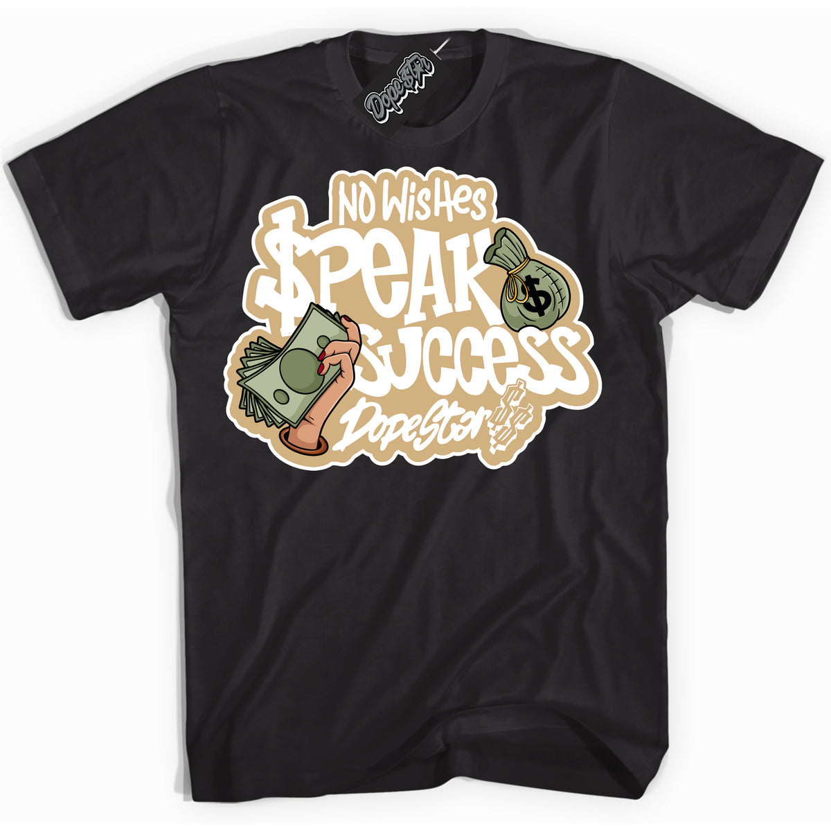 Jordan MVP White Metallic Gold ‘No Wish Speak Success’ – Black Streetwear T-Shirt | Sneaker Matching shirt for Jordan MVP White Metallic Gold | Men's and Women's Streetwear Graphic Tee by Sneaker Shirts Outlet.
